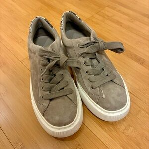 Vince Taupe and Reptile Print Suede Lace-Up Sneakers